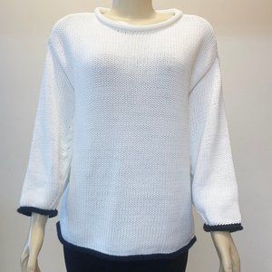 Lou & Grey | White Knitted Sweater with Blue Trim